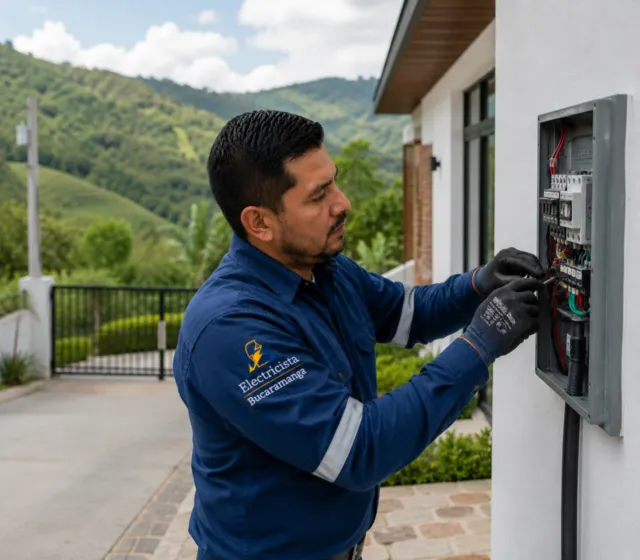 Electricista en Piedecuesta trabajando en una instalación eléctrica de una casa campestre en Ruitoque