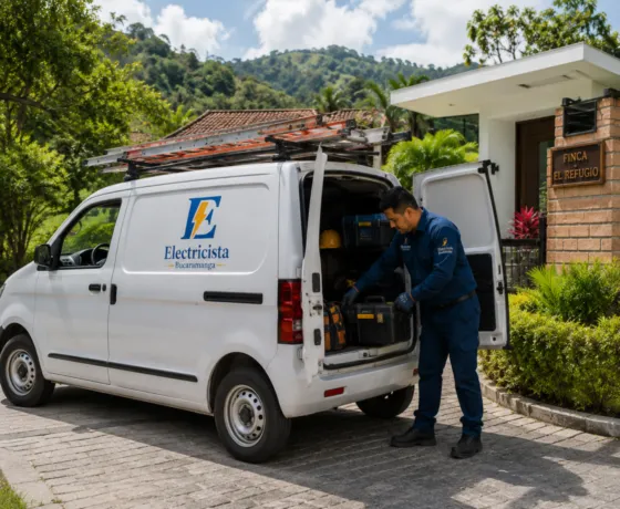 Camioneta rotulada de Electricista Bucaramanga y técnico prestando servicio a domicilio en Piedecuesta