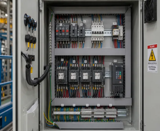 Tablero de control industrial trifásico ordenado instalado por Electricista Bucaramanga